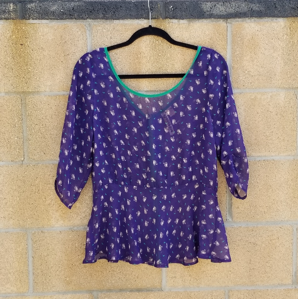 $5 DEAL$ Sheer Peplum Top w/ Cats